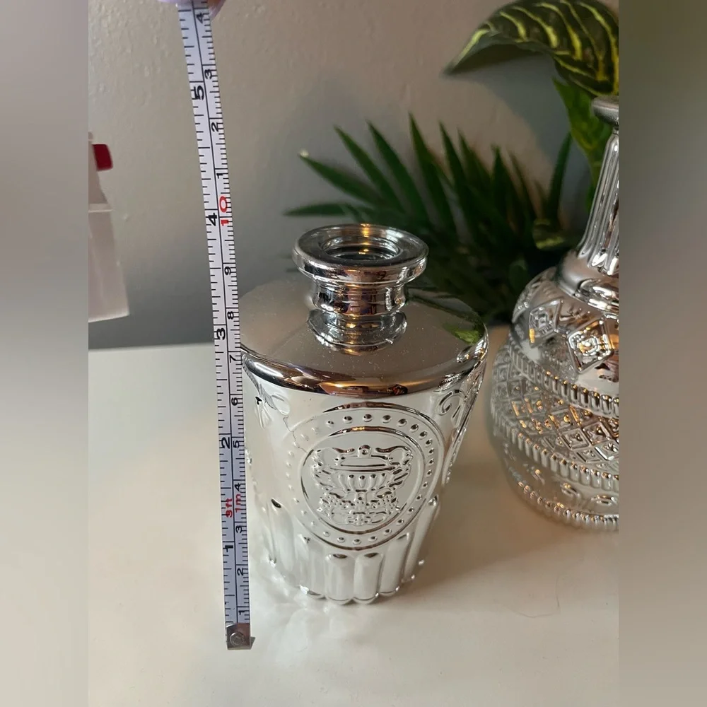 Silver Chrome Textured Glass Vases with Ornate Accents, Bud vase, Small vase